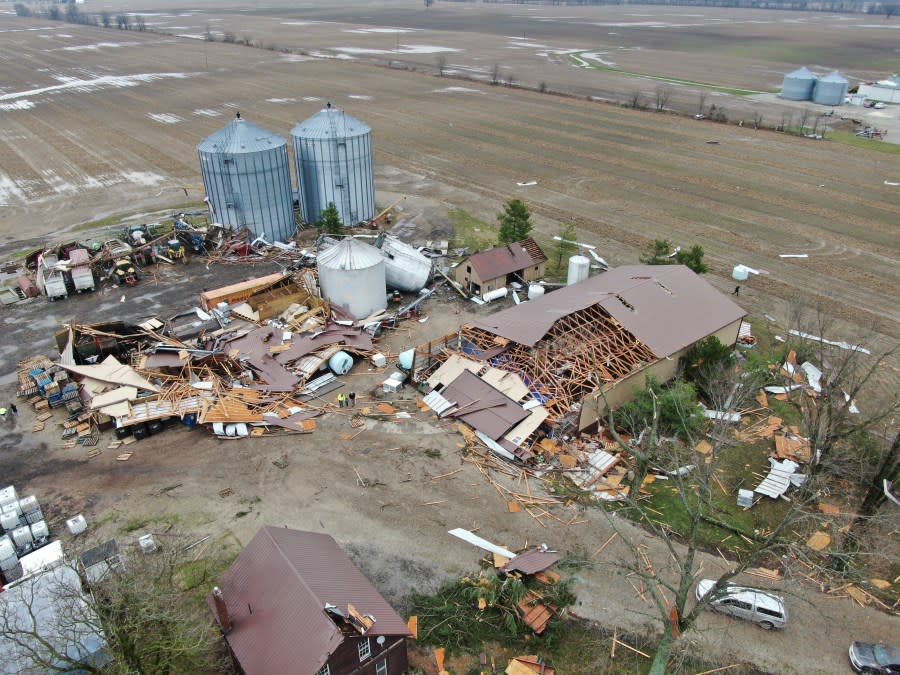 Delaware County residents experienced extensive damage to their homes and property in the aftermath of violent storms, March 15, 2024. (NBC4 Photo/Mark Feuerborn)