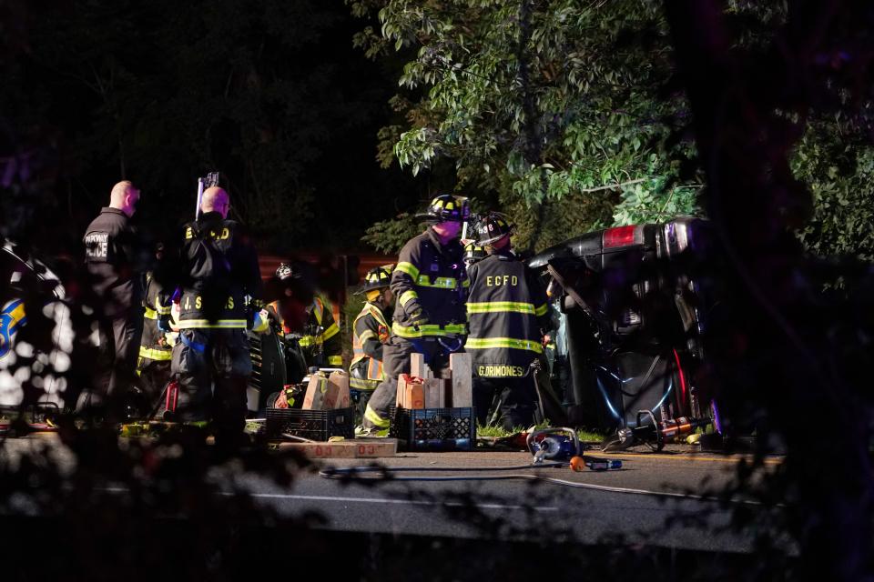 First responders at the scene where a multiple fatal accident took place on the southbound Palisades Interstate Parkway in Englewood Cliffs around 1:45 a.m. on Sept. 2, 2022.