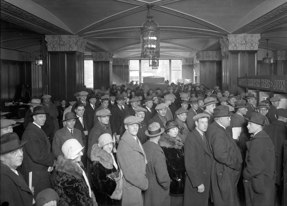 From the archive: First floor lobby of the Milwaukee Journal building at 333 W. State. The Public Service Bureau filled many needs for the customer including selling motor licenses. Date unknown but probably in the 1920 to 1930s.