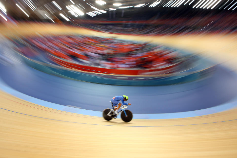 Walter Fernando Perez of Argentina competes in the Men's Omnium Track Cycling 1km Time Trial on Day 9 of the London 2012 Olympic Games at Velodrome on August 5, 2012 in London, England. (Photo by Cameron Spencer/Getty Images)