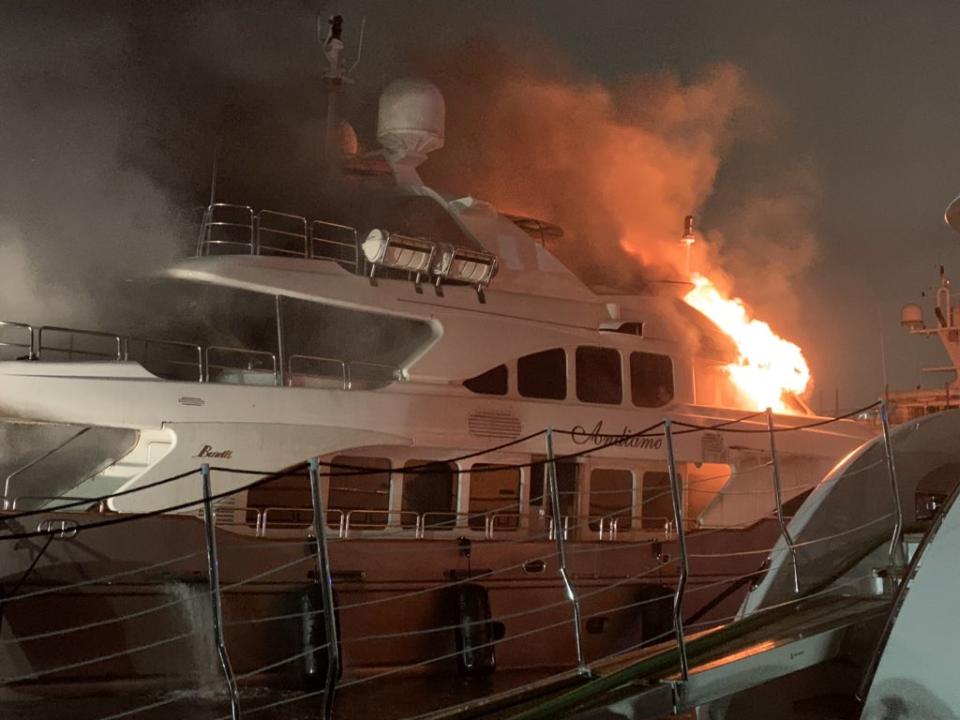 Marc Anthony's yacht caught fire on Wednesday and capsized. (Photo: Miami Fire Rescue via Twitter)