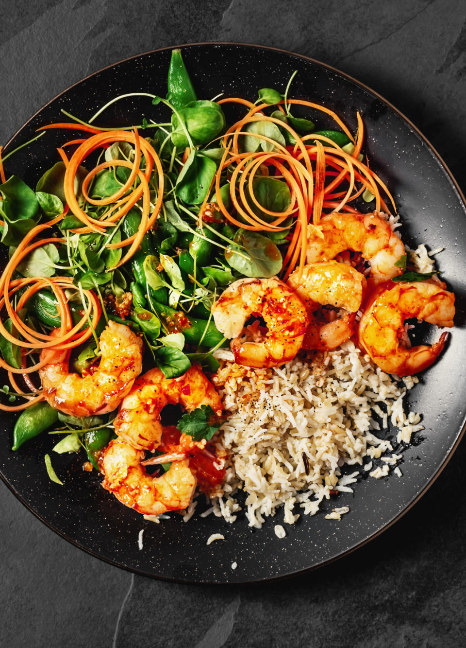 Prawns and raw Asian salad