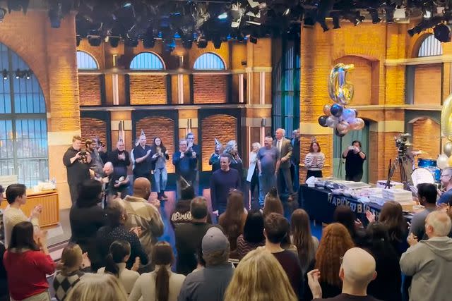 <p>NBC</p> A glimpse at Seth Meyers' on-set birthday party.