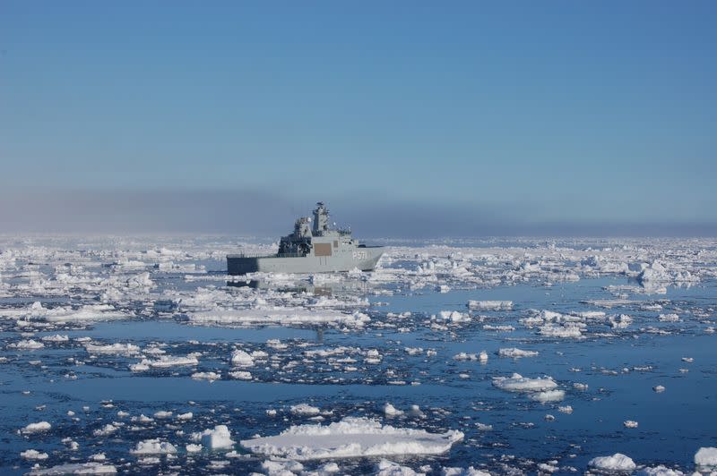 Danish patrol vessel P571 Ejnar Mikkelsen is seen sailing in northern Canada