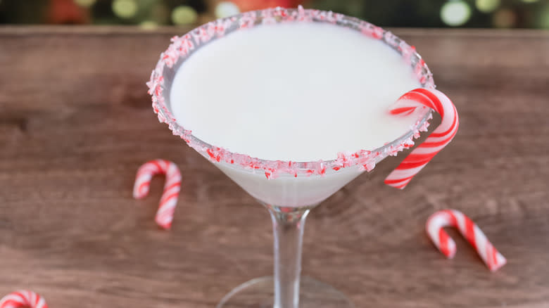 candy cane martini in glass