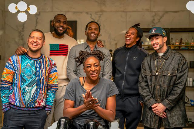 <p>Courtesy of HBO</p> Paul Rivera, LeBron James, Maverick Carter, Nneka Ogwumike, Jay-Z and Bad Bunny appear on The Shop the series.