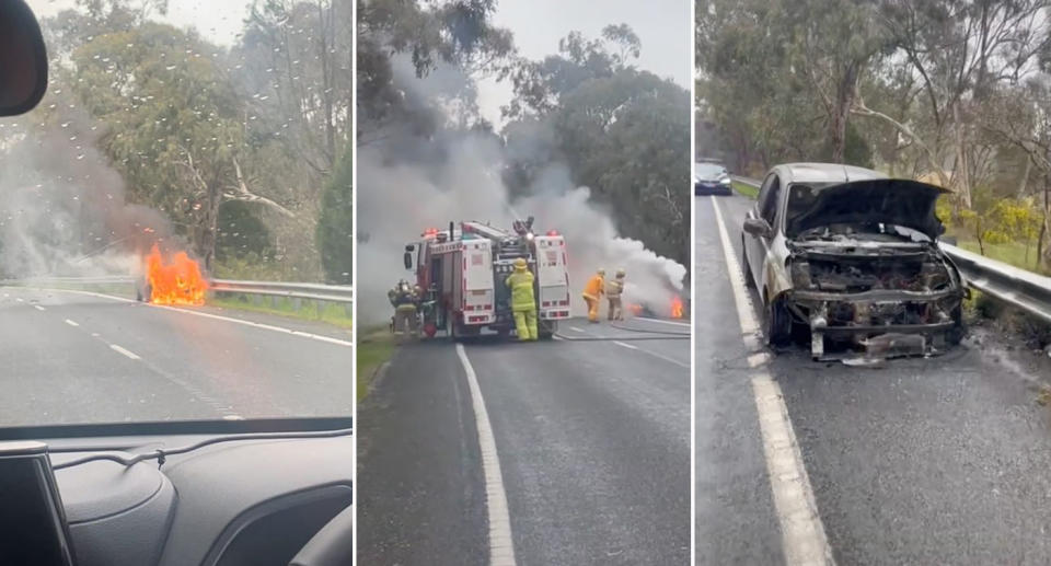 Car explodes into flames Victoria highway