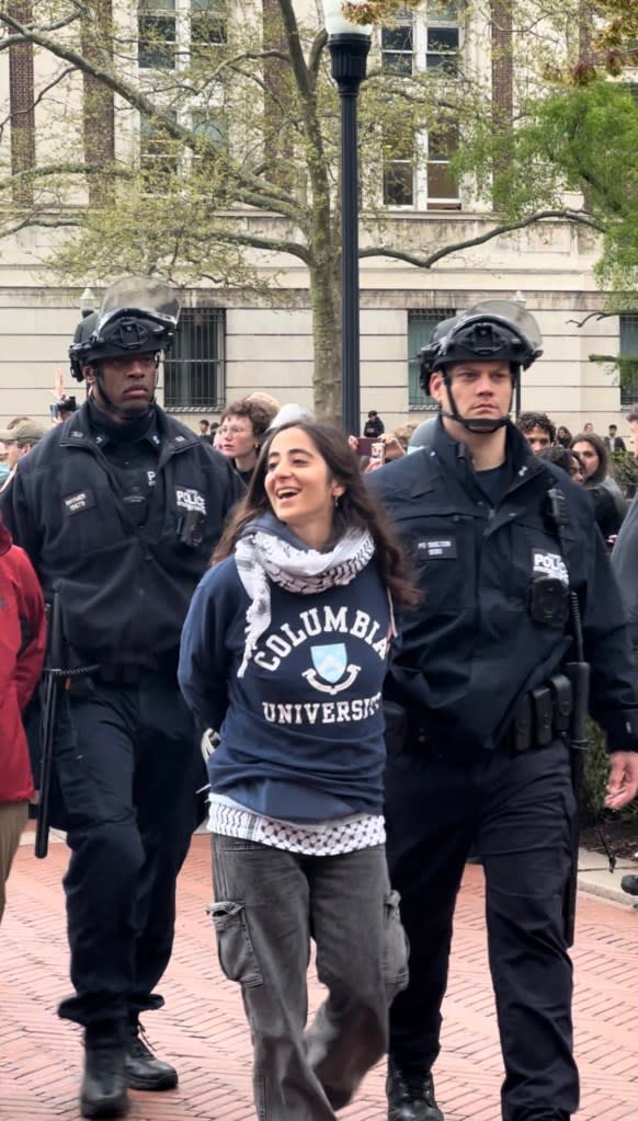 Alwan wrote on X that “Columbia University may have devolved into a fascist police state, but it cannot arrest our joy,” after being removed from the Columbia lawn by the NYPD last week. @maryamalwan/X