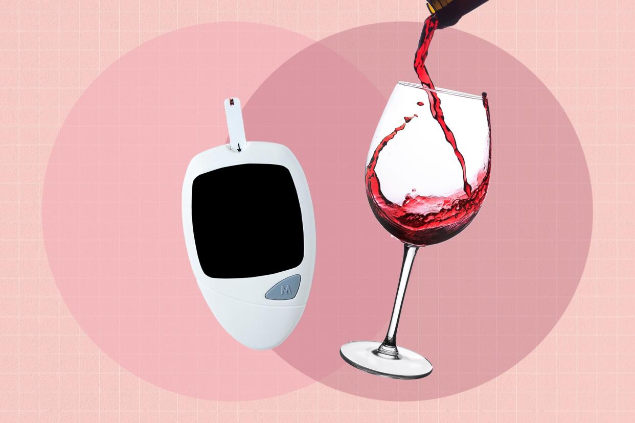 a wine glass and a glucose monitor