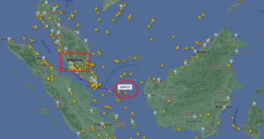 SPAR19專機從馬來西亞起飛，線上有近15萬人觀看。（圖／翻攝自flightradar24）