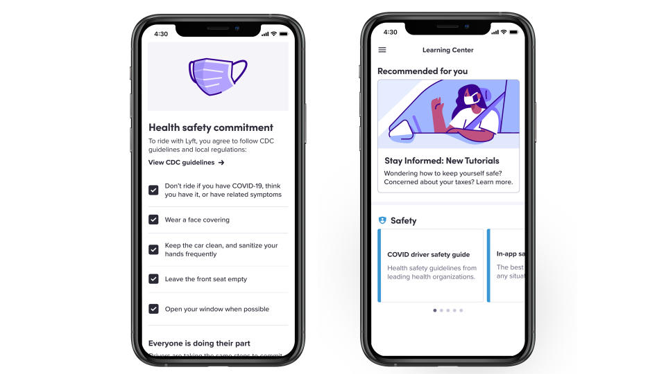 The Lyft app requires all users to promise to keep their faces covered and front seats empty.