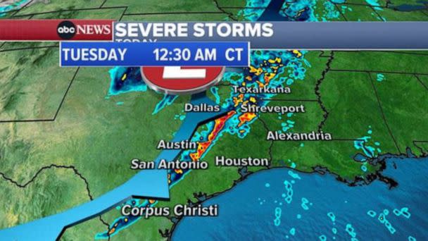 PHOTO: ABC News weather graphic for severe storms in Texas. (ABC News)