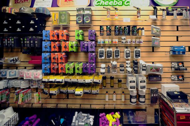 PHOTO: Concentrates, topical remedies, edibles and flower are on display at the Colfax Pot Shop, a recreational marijuana dispensary on the 'longest, wickedest road in North America' in Denver, Colo., on April 25, 2016. (Vince Chandler/Denver Post via Getty Images, FILE)