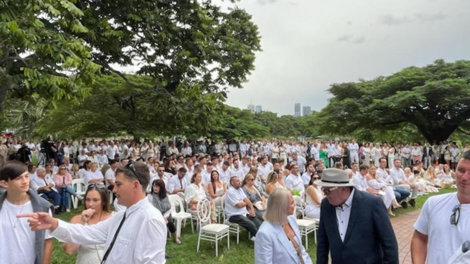 An outdoor public memorial celebrating the life of flight attendant Luke Davies in New Farm Park in Brisbane. Picture: NCA NewsWire