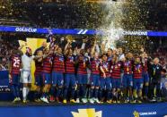 Jul 26, 2017; Santa Clara, CA, USA; United States players celebrate their victory against Jamaica during the CONCACAF Gold Cup final at Levi's Stadium. Mandatory Credit: Mark J. Rebilas-USA TODAY Sports