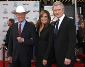 HOLLYWOOD, CA - APRIL 12: (L-R) Actor Larry Hagman, actress Linda Gray and actor Patrick Duffy attend the 2012 TCM Classic Film Festival Opening Night Premiere Of The 40th Anniversary Restoration Of "Cabaret" at Grauman's Chinese Theatre on April 12, 2012 in Hollywood, California. (Photo by Frederick M. Brown/Getty Images)