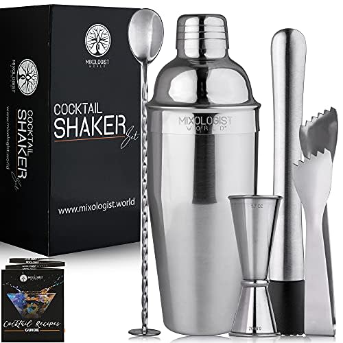 8) 5 Pcs Cocktail Shaker Set - Mixology Bartender Kit with Recipes for Martini Mimosa - Home Bar Tool Kit & Accessories - Bar Accessories Shakers Bartending Drink Mixer - Margarita Maker Alcohol Shaker