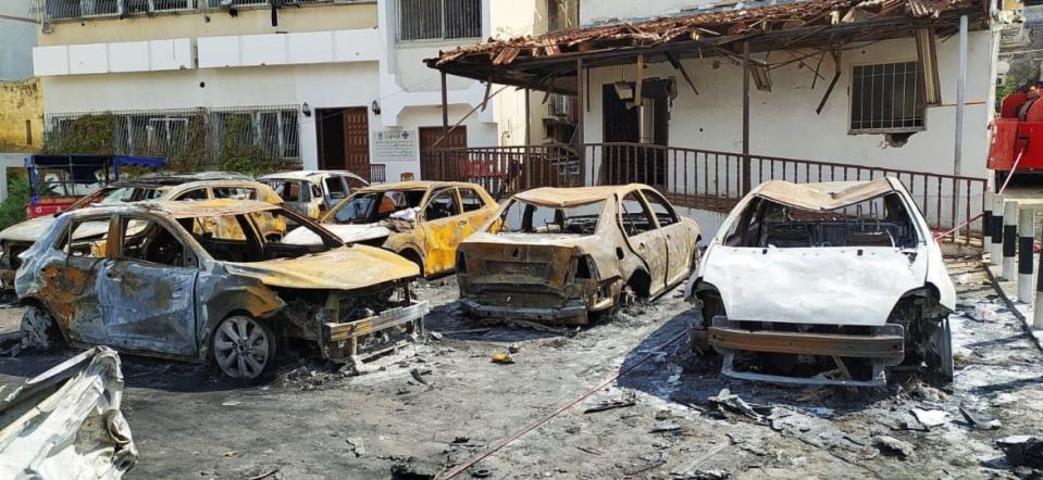 The carpark where hundreds of refugees were sheltering suffered a direct hit.