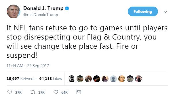 Trump took the NFL to task (Twitter)