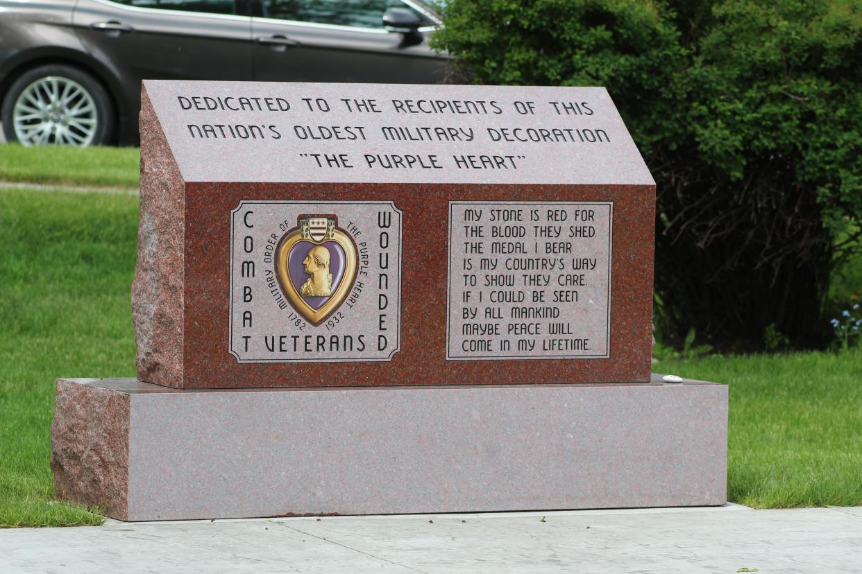 Veterans Memorial Park in Cheboygan now has two new monuments on display, including this one that honors all veterans who have been wounded in combat and given the Purple Heart.
