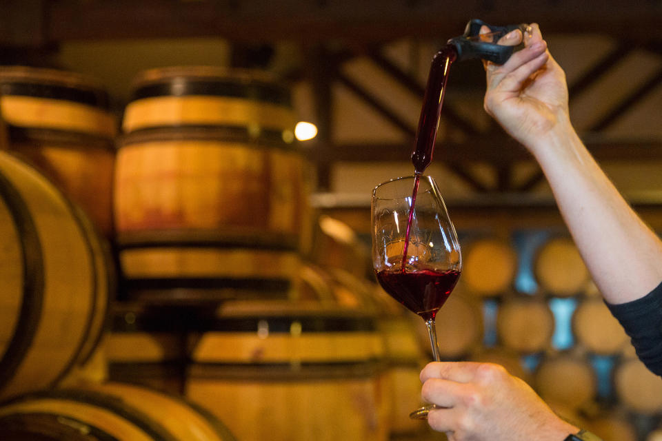 Friedrich Wilhelm Becker, co-owner of the Weingut Friedrich Becker Estate, fills a glass with&nbsp;pinot noir, also known as <i>sp&auml;tburgunder</i>, during tasting at his&nbsp;winery in Schweigen, Germany, on Oct. 4, 2016. Global warming has been good to German viticulture, with average temperatures up 1.4 degrees centigrade over the past 40 years, creating the perfect climate for the notoriously finicky pinot noir vines.