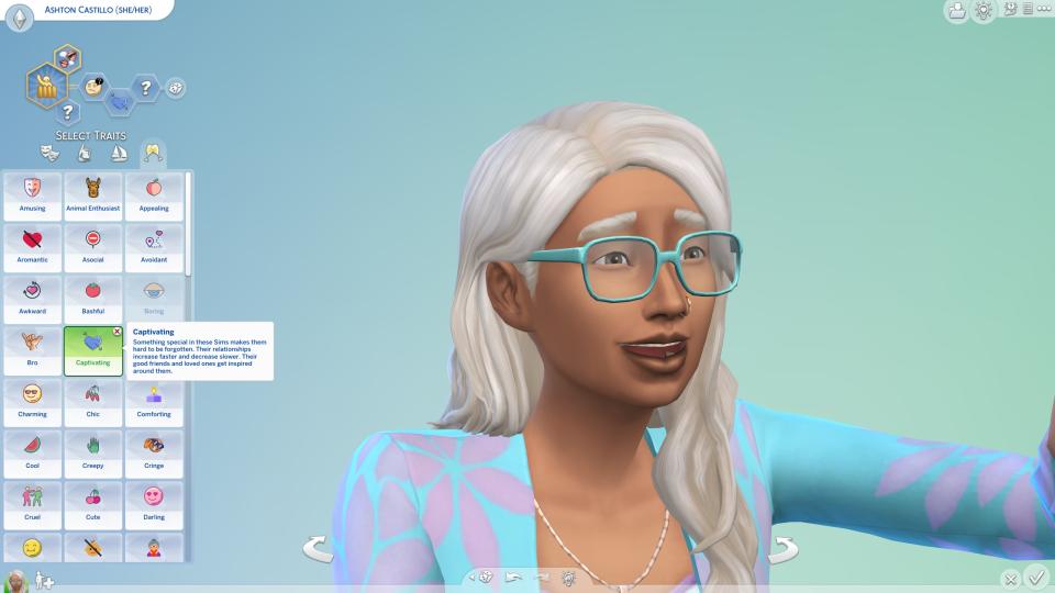 The Sims 4 mod - 100 base game traits, a Sim in Create-A-Sim has selected the custom trait 