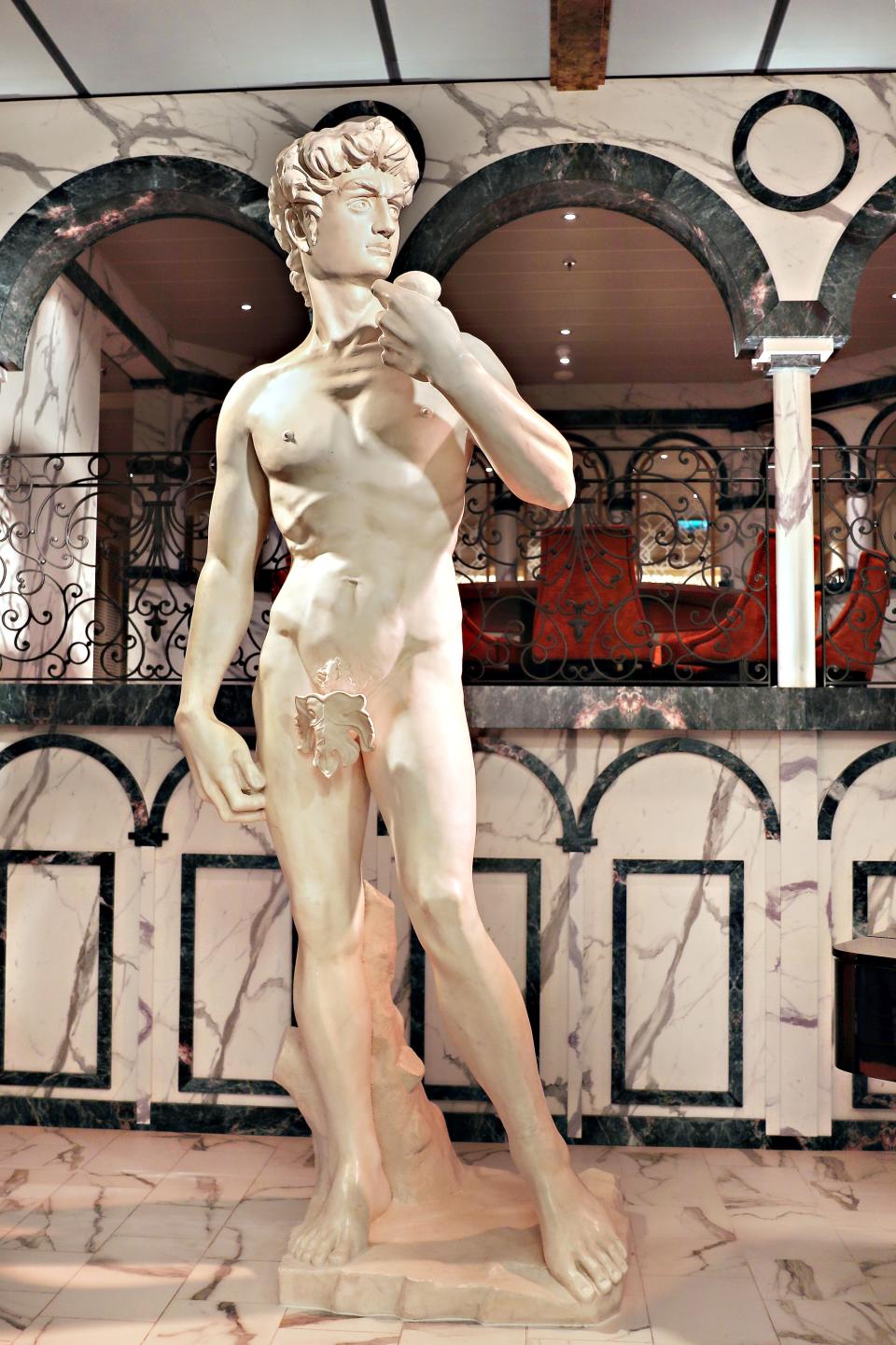 The ship features a replica of Michelangelo's David.