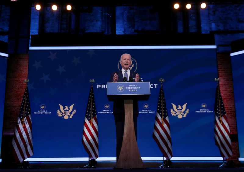 U.S. President-elect Joe Biden addresses the recent massive cyber attack against the U.S., in Wilmington