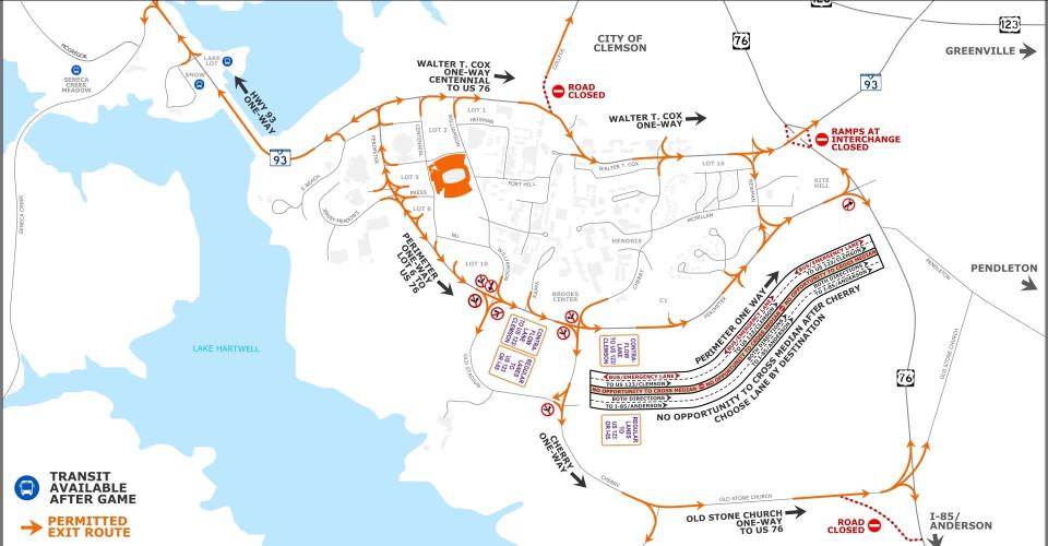 Clemson Football Post Game Traffic Flow Map