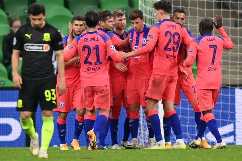 Chelsea celebrate scoring (AFP via Getty Images)