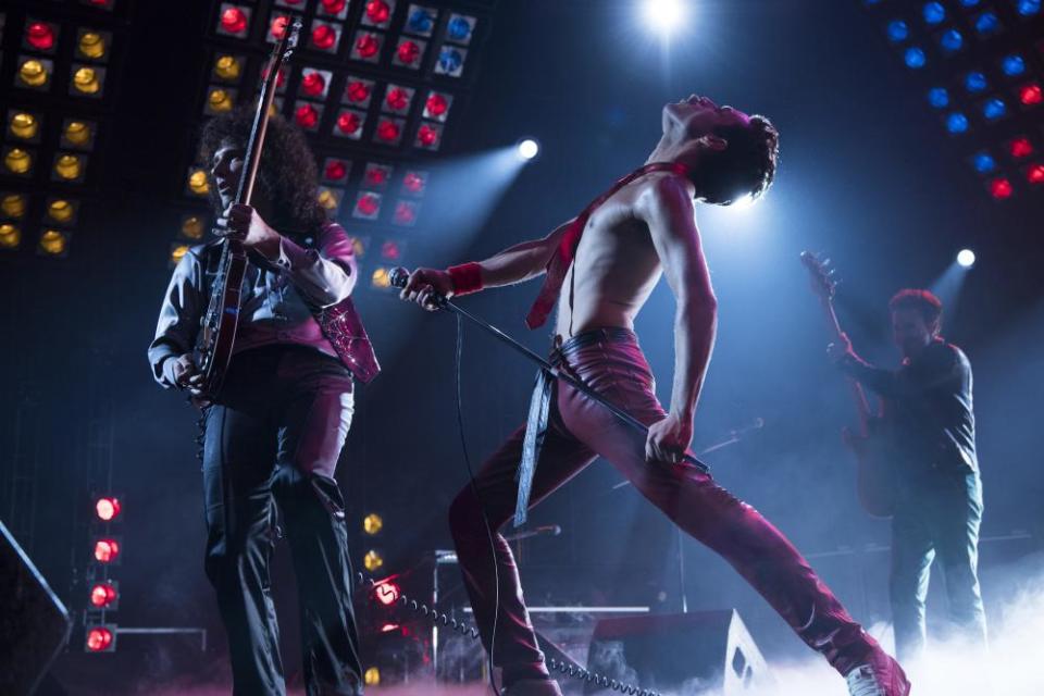 Special group … Gwilym Lee, Rami Malek and Joe Mazzello play Queen in Bohemian Rhapsody.