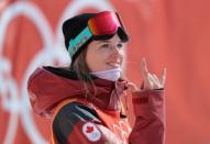 Freestyle Skiing - Pyeongchang 2018 Winter Olympics - Women's Ski Halfpipe Qualifications - Phoenix Snow Park - Pyeongchang, South Korea - February 19, 2018 - Cassie Sharpe of Canada gestures. REUTERS/Mike Blake