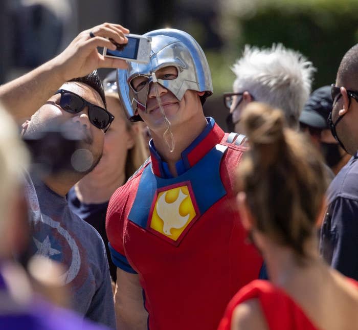 Closeup of John with his peacemaker mask