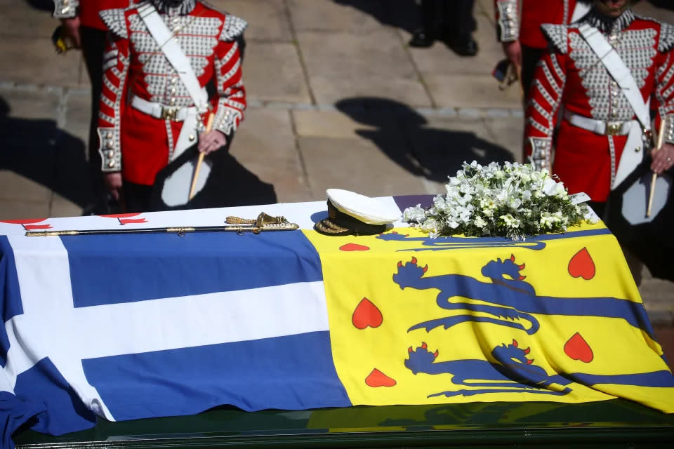 Der Sarg des verstorbenen Prinz Philip bei seiner Beerdigung auf Schloss Windsor am 17. April 2021. (Getty Images)