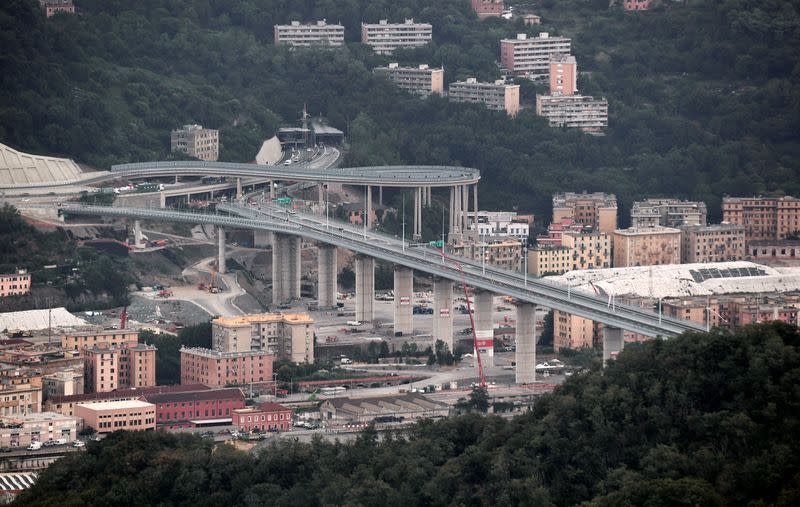 A general view shows the new Genoa bridge ahead of its official inauguration, in Genoa