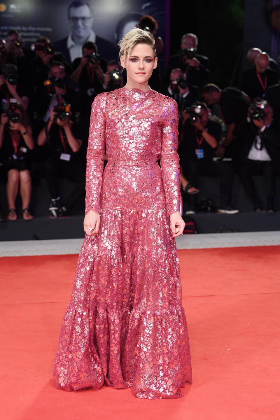 <p>Stewart stunned in pink at the Seberg screening during the 76th Venice Film Festival in August 2019.</p>