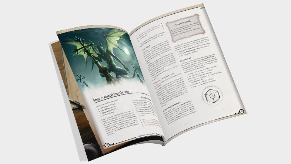 An open book from Arkham Horror The Roleplaying Game Starter Set