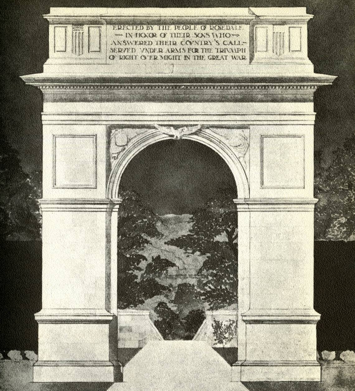 Rosedale Memorial Arch drawing by John Leroy Marshall. KANSAS CITY PUBLIC LIBRARY