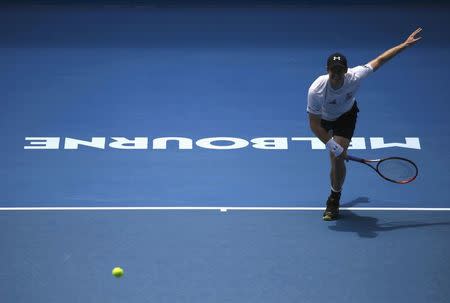 Britain's Andy Murray hits a shot during a training session ahead of the Australian Open tennis tournament in Melbourne, Australia, January 14, 2017. REUTERS/Edgar Su