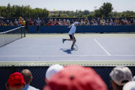 Andy Murray, of Britain, practices at the Western & Southern Open tennis tournament, Sunday, Sunday, Aug. 11, 2019, in Mason, Ohio. (AP Photo/John Minchillo)