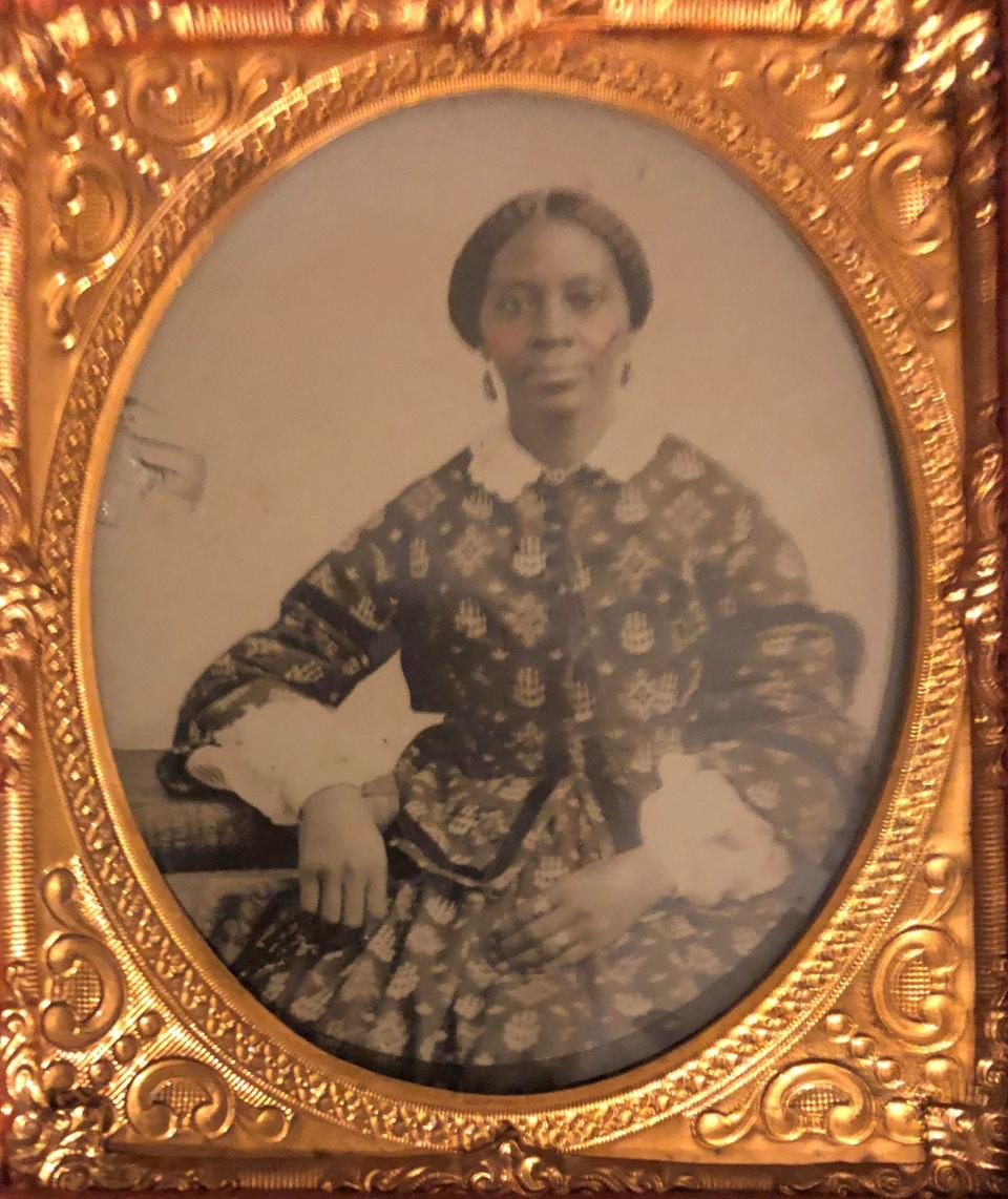 This ambrotype of a woman came with another image of a Black man acquired recently by Michael Helfrich, who is researching the identity of this woman and believes it came from Glenalvin Goodridge’s camera. The distinctive tablecloth is an important clue in identifying the photographer.