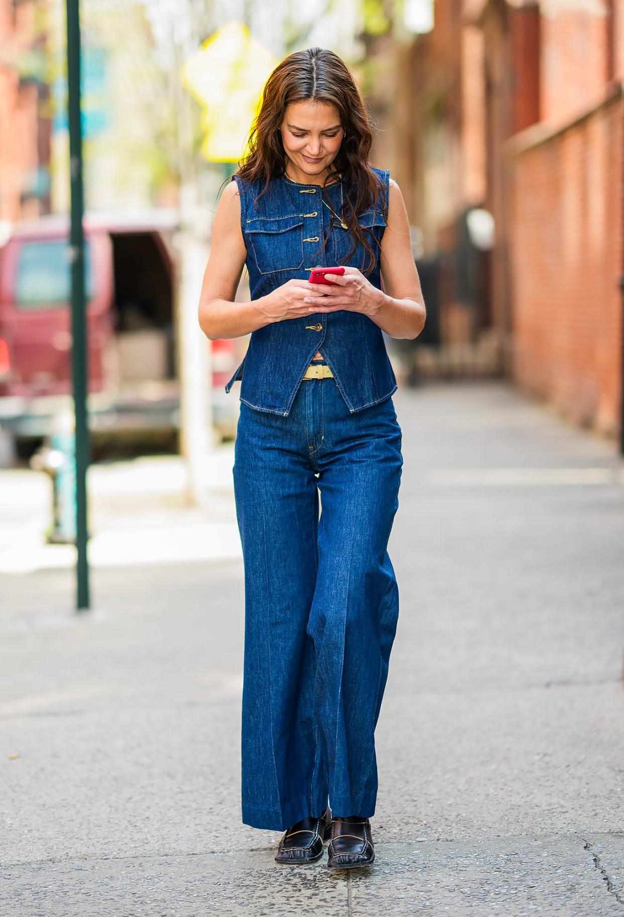 Katie Holmes Puts a Spring-Like Twist on the Traditional Canadian Tuxedo