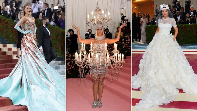 Blake Lively, Katy Perry and Kylie Jenner at previous Met Galas with each respectively serving glam, kitsch and “wut?”.