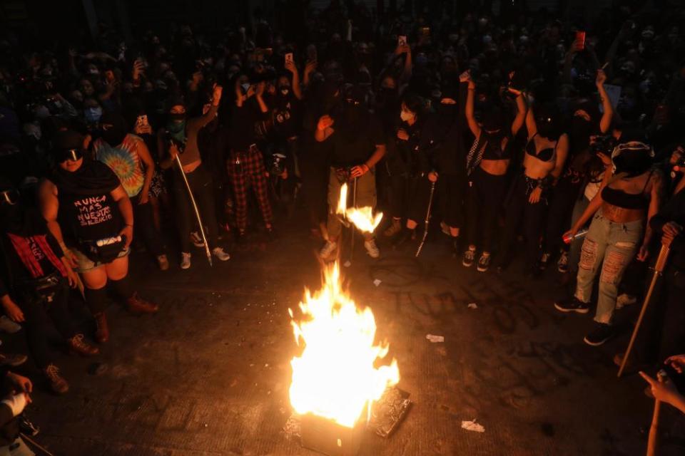 Feminist activists demonstrate in Mexico City on 14 September.