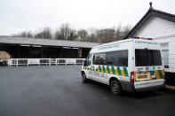 Horse Racing - Newcastle - Newcastle Racecourse, Newcastle upon Tyne, Britain - February 8, 2019 General view of an ambulance next to the stables at the racecourse after the meeting is cancelled following the confirmed outbreak of equine flu Action Images via Reuters/Lee Smith
