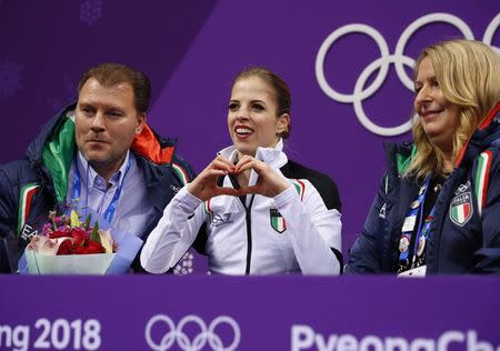 Figure Skating - Pyeongchang 2018 Winter Olympics - Women Single Skating free skating competition final - Gangneung Ice Arena - Gangneung, South Korea - February 23, 2018 - Carolina Kostner of Italy reacts to her score. REUTERS/Phil Noble