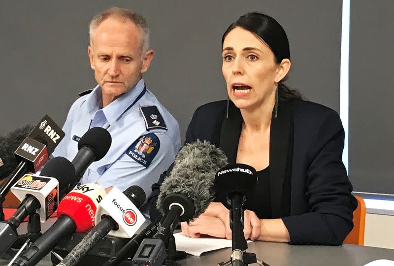 New Zealand's Prime minister Jacinda Ardern addresses the media following an eruption of the White Island volcano, in Whakatane