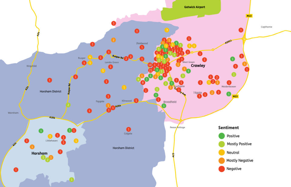 Map summarising the feedback from the third consultation to the plans to build West of Ifield. Image: Homes England