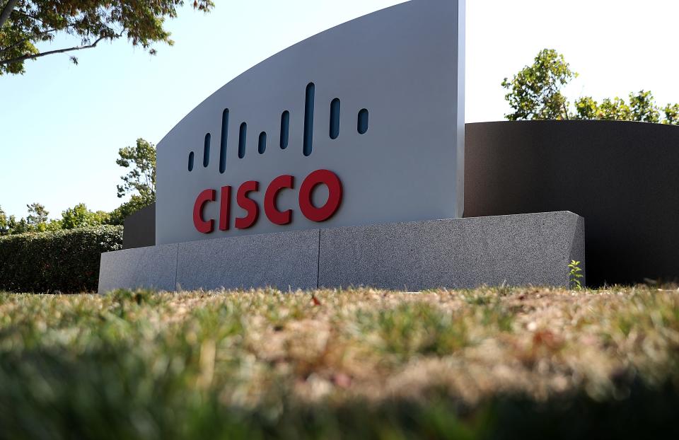 A sign is posted in front of the Cisco Systems headquarters on August 17, 2016 in San Jose, California. The company was named No. 1 on Fortune's "100 Best Companies to Work For."