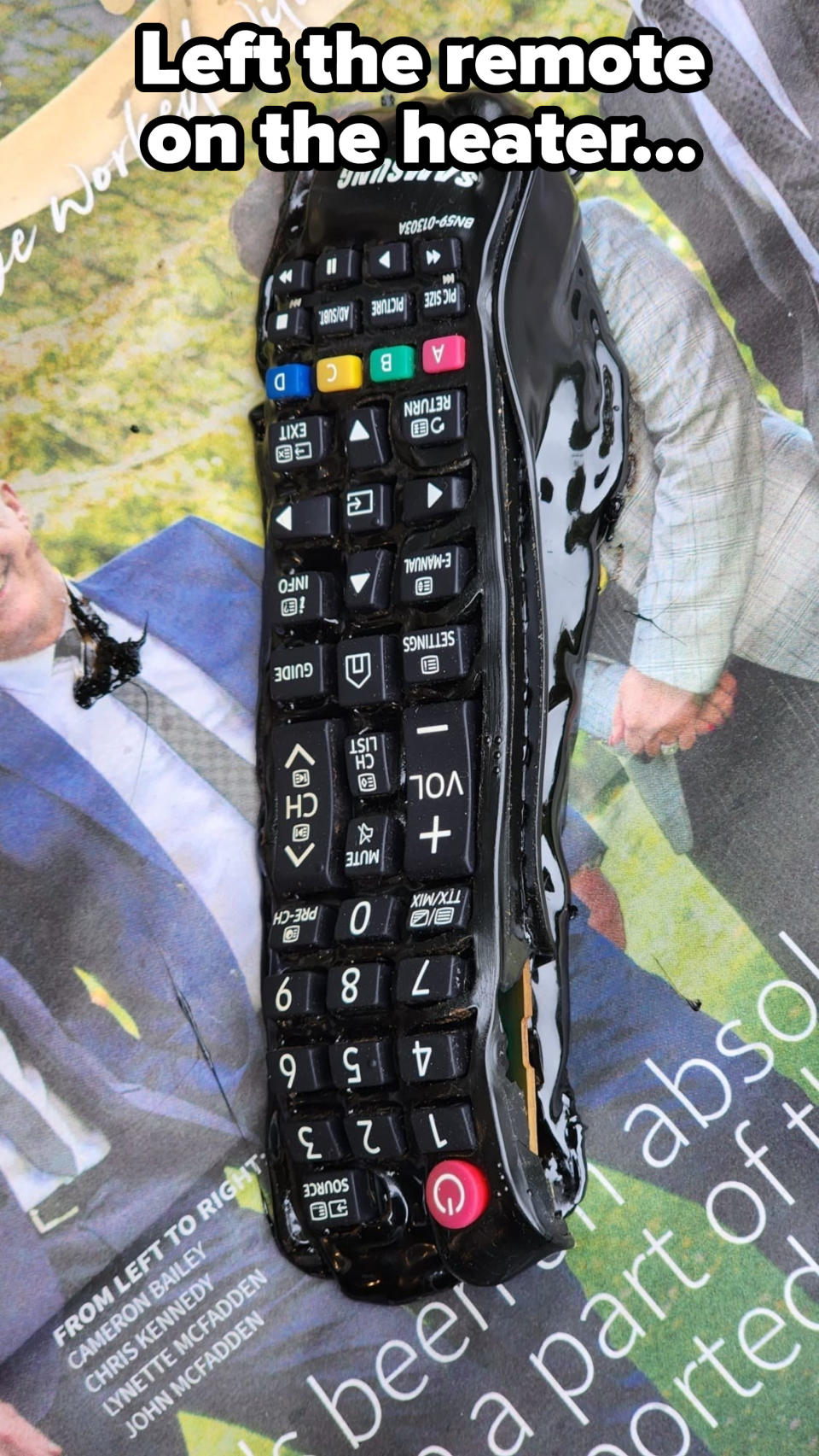 A remote control that's partly melted